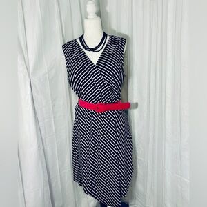 Black and white striped dress with pink belt accent. Cato size XL